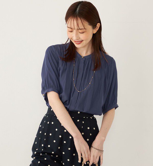 SHIPS Colors 「SHIPS Colors:〈洗濯機可能〉サテン ギャザー 5分袖 シャツ◇」|シャツ・ブラウス|ロイヤルブルー