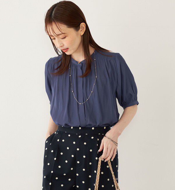 SHIPS Colors 「SHIPS Colors:〈洗濯機可能〉サテン ギャザー 5分袖 シャツ◇」|シャツ・ブラウス|