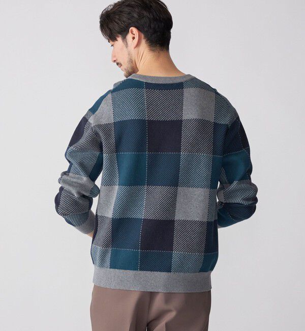 SHIPS「SHIPS:〈手洗い可能〉コットン カシミヤ チェック クルーネック ニット」|ニット・セーター|