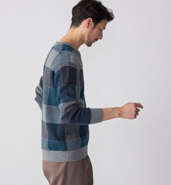 SHIPS「SHIPS:〈手洗い可能〉コットン カシミヤ チェック クルーネック ニット」|ニット・セーター|