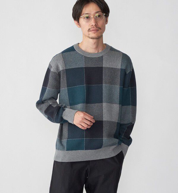 SHIPS「SHIPS:〈手洗い可能〉コットン カシミヤ チェック クルーネック ニット」|ニット・セーター|