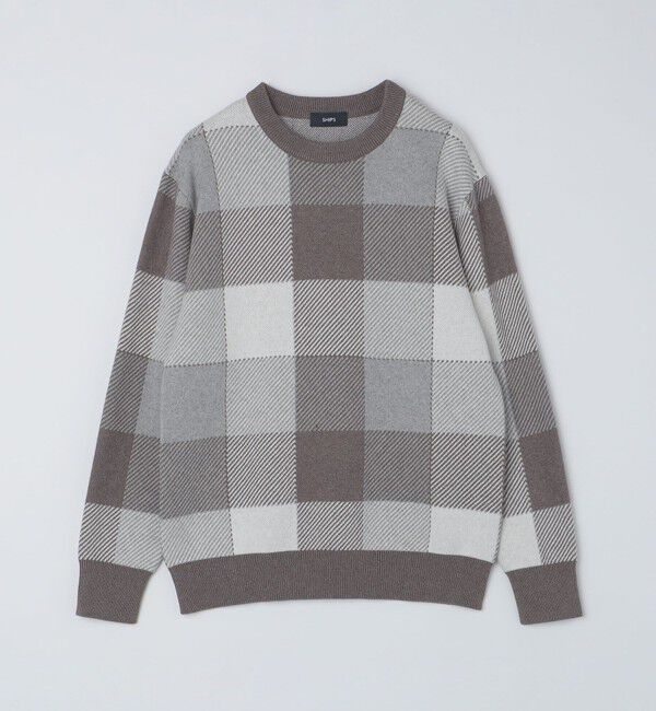 SHIPS「SHIPS:〈手洗い可能〉コットン カシミヤ チェック クルーネック ニット」|ニット・セーター|