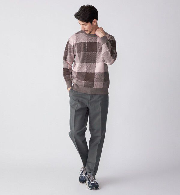 SHIPS「SHIPS:〈手洗い可能〉コットン カシミヤ チェック クルーネック ニット」|ニット・セーター|