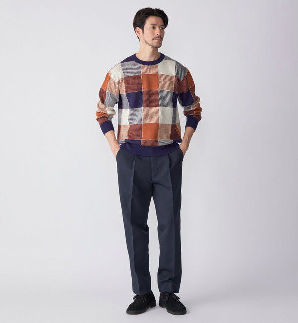 SHIPS「SHIPS:〈手洗い可能〉コットン カシミヤ チェック クルーネック ニット」|ニット・セーター|