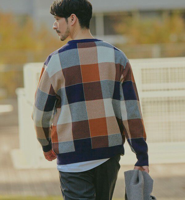 SHIPS「SHIPS:〈手洗い可能〉コットン カシミヤ チェック クルーネック ニット」|ニット・セーター|