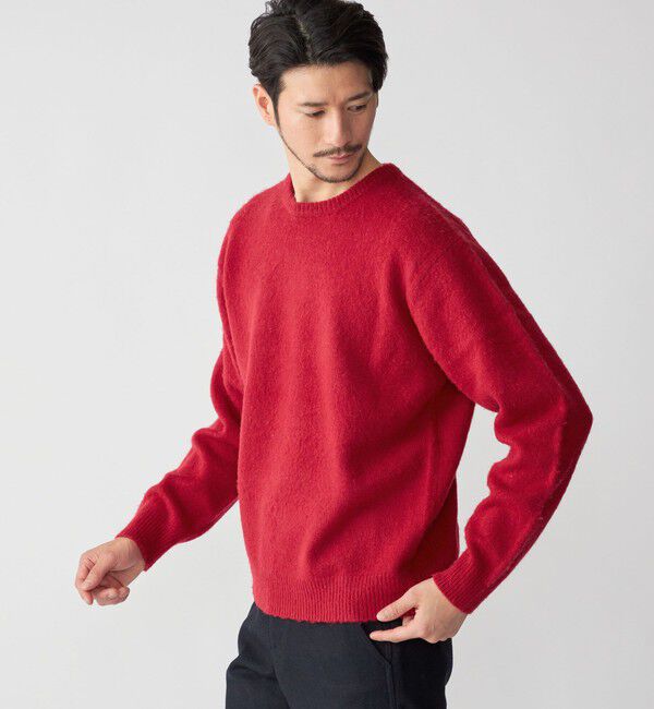 SHIPS「SHIPS: 7ゲージ ウール シャギー クルーネック ニット」|ニット・セーター|レッド
