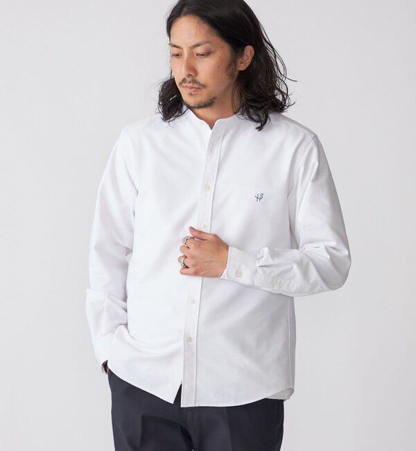 SHIPS「【WEB限定】SHIPS: 防シワ・吸水速乾 Drymix(R) ワンポイントロゴバンドカラーシャツ」|シャツ・ブラウス|