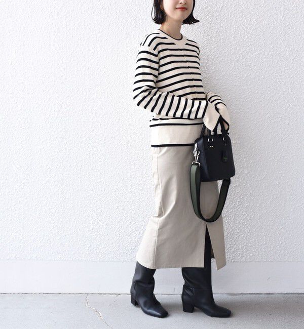SHIPS for women「【WEB限定】〈手洗い可能〉ボーダー リブ スリーブ ベーシック ニット」|ニット・セーター|