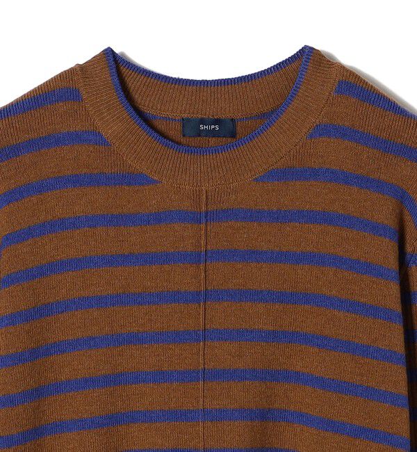 SHIPS for women「【WEB限定】〈手洗い可能〉ボーダー リブ スリーブ ベーシック ニット」|ニット・セーター|