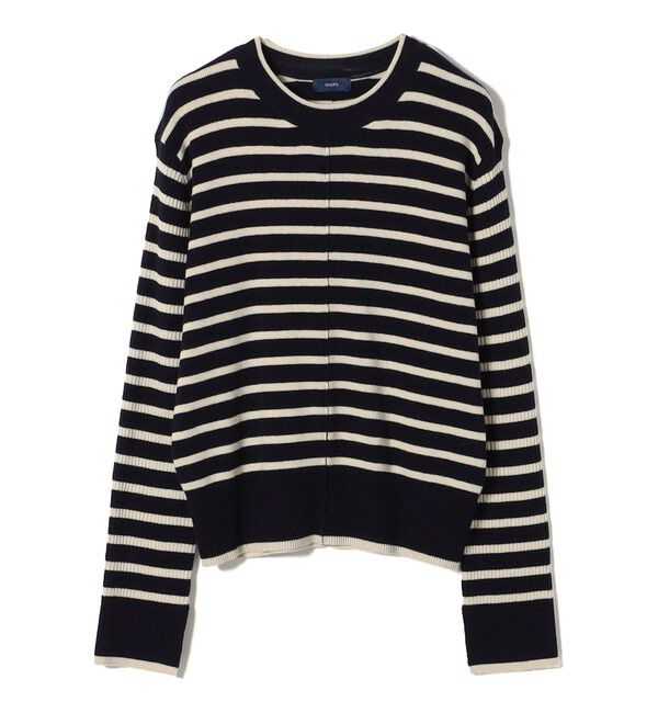 SHIPS for women「【WEB限定】〈手洗い可能〉ボーダー リブ スリーブ ベーシック ニット」|ニット・セーター|