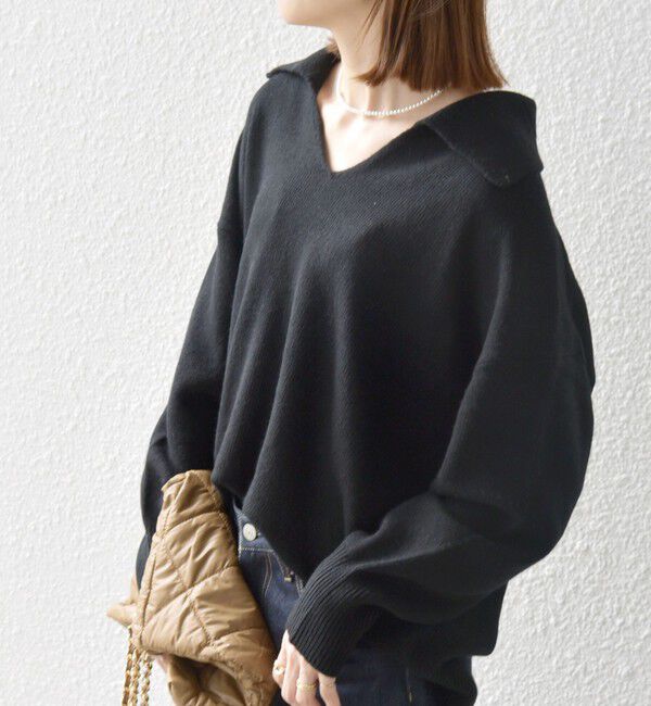 SHIPS any「SHIPS any: AQUA カシミヤ ミックス スキッパーカラー プルオーバー」|ニット・セーター|