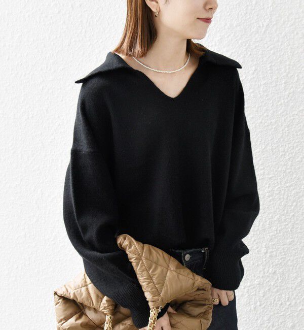 SHIPS any「SHIPS any: AQUA カシミヤ ミックス スキッパーカラー プルオーバー」|ニット・セーター|