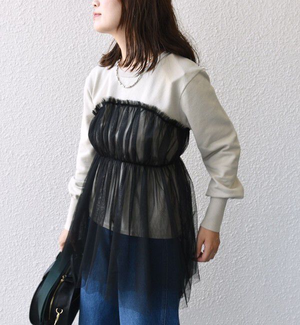 SHIPS for women「* 〈手洗い可能〉チュール ドッキング ニット ◇」|ニット・セーター|