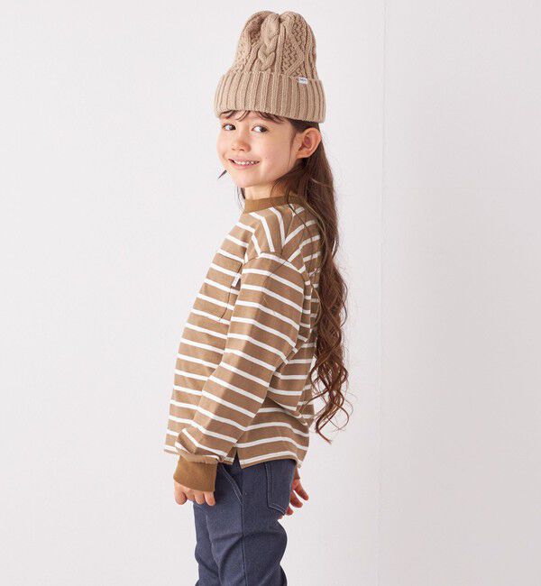 SHIPS any「SHIPS any: リンガーネック ボーダー 長袖 ポケット Tシャツ<KIDS>」|Tシャツ・カットソー|