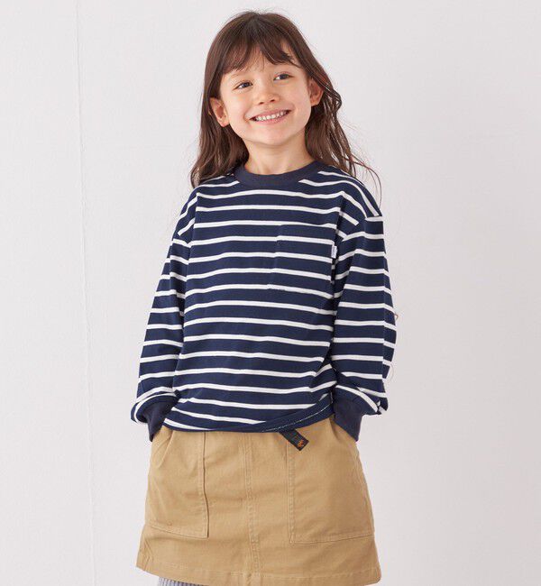 SHIPS any「SHIPS any: リンガーネック ボーダー 長袖 ポケット Tシャツ<KIDS>」|Tシャツ・カットソー|