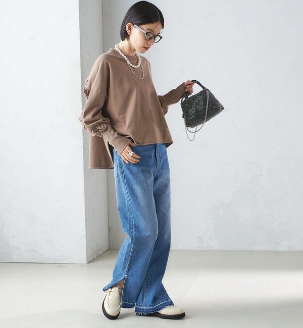 SHIPS for women「〈洗濯機可能〉ロング リブ スリーブ フリル カットソー」|Tシャツ・カットソー|