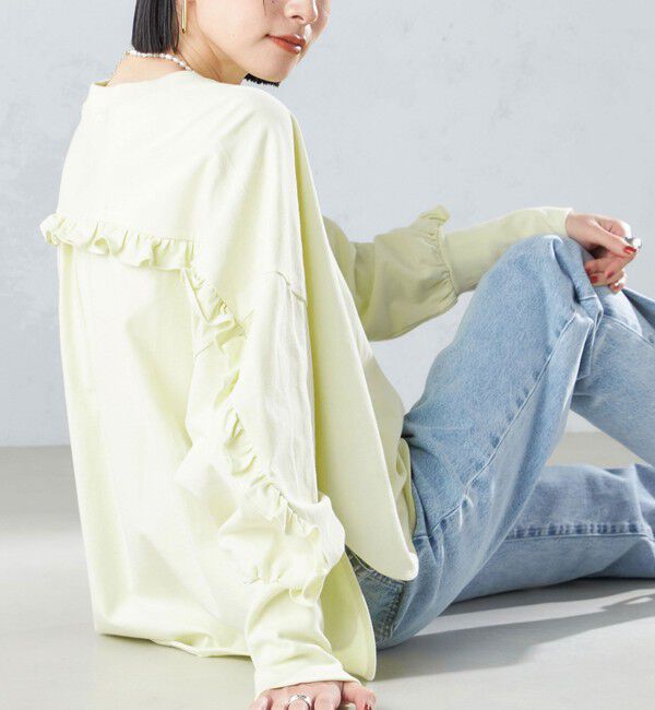 SHIPS for women「〈洗濯機可能〉ロング リブ スリーブ フリル カットソー」|Tシャツ・カットソー|クリーム