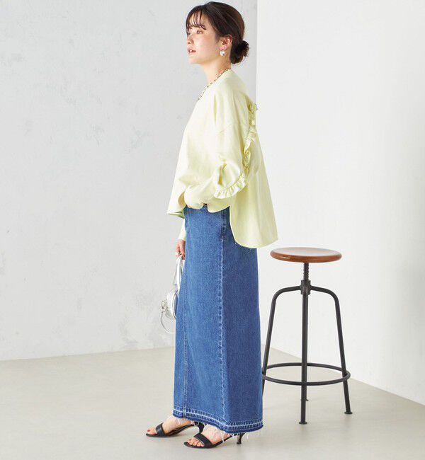 SHIPS for women「〈洗濯機可能〉ロング リブ スリーブ フリル カットソー」|Tシャツ・カットソー|