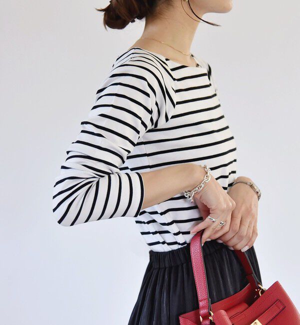 quaranciel「quaranciel:〈洗濯機可能〉ラウンドネック ボーダー カットソー」|Tシャツ・カットソー|オフホワイト