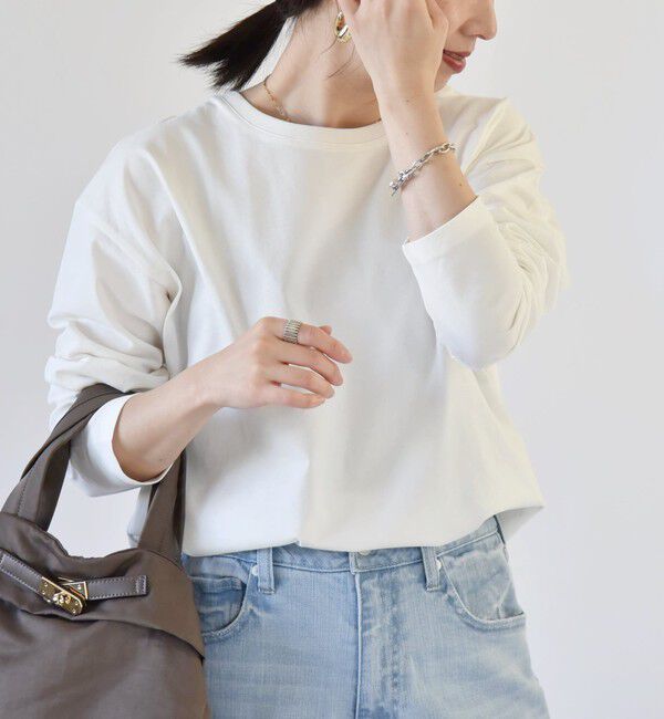 quaranciel「quaranciel:〈洗濯機可能〉ラウンドヘム ロングスリーブ コンパクト Tシャツ」|Tシャツ・カットソー|ホワイト