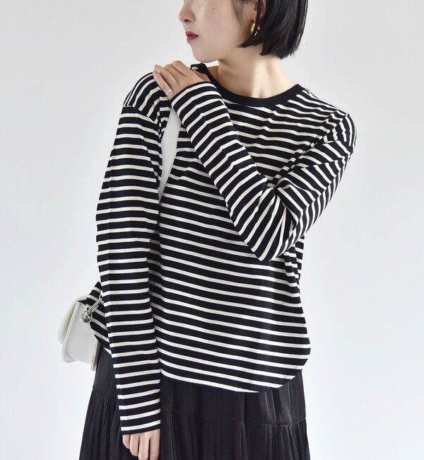 quaranciel「quaranciel:〈洗濯機可能〉ラウンドヘム ロングスリーブ コンパクト Tシャツ」|Tシャツ・カットソー|チャコールグレー