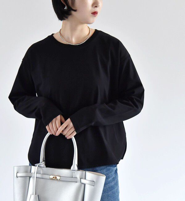 quaranciel「quaranciel:〈洗濯機可能〉ラウンドヘム ロングスリーブ コンパクト Tシャツ」|Tシャツ・カットソー|ブラック