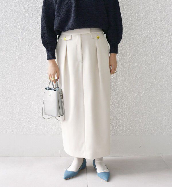 SHIPS any「SHIPS any:〈洗濯機可能〉ダブルクロス Iライン タック スカート［NAVY BLUE］」|スカート|オフホワイト