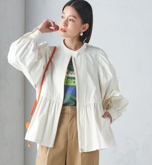 SHIPS for women「〈手洗い可能〉割繊 ナイロン スタンドカラー ギャザー ブルゾン◇」|ブルゾン・スタジャン|