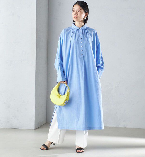 SHIPS for women「〈手洗い可能〉近江晒 タイプライター パールモチーフ ワンピース 24SS ◇」|ワンピース|