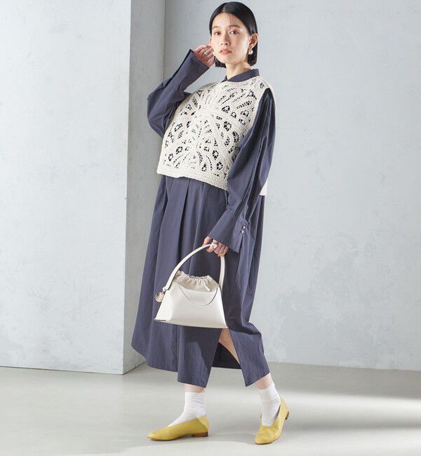 SHIPS for women「〈手洗い可能〉近江晒 タイプライター パールモチーフ ワンピース 24SS ◇」|ワンピース|