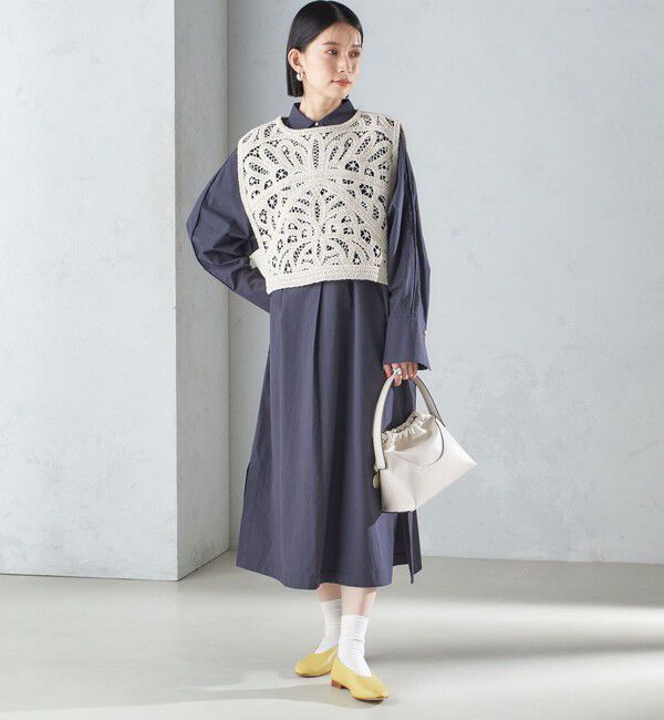 SHIPS for women「〈手洗い可能〉近江晒 タイプライター パールモチーフ ワンピース 24SS ◇」|ワンピース|