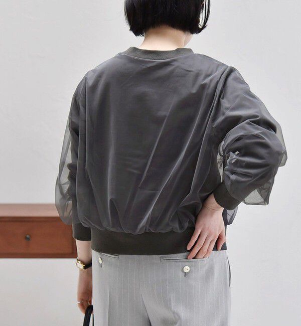 quaranciel「quaranciel:〈手洗い可能〉チュール ドッキング クルーネック カーディガン」|カーディガン|