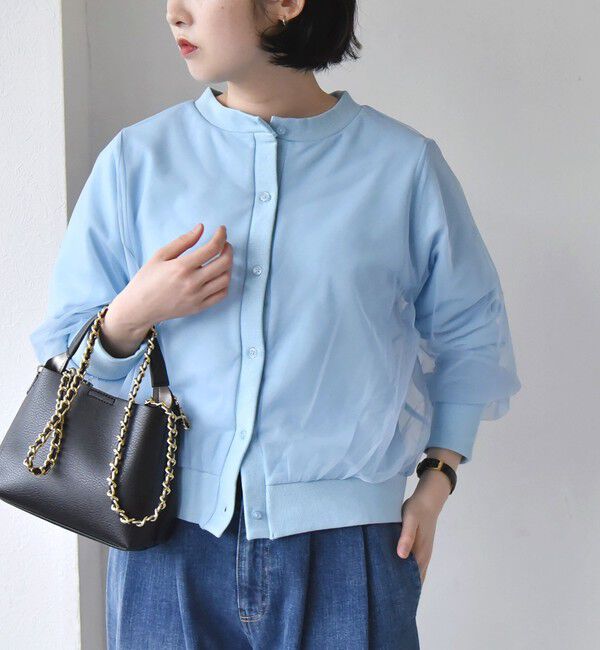 quaranciel「quaranciel:〈手洗い可能〉チュール ドッキング クルーネック カーディガン」|カーディガン|