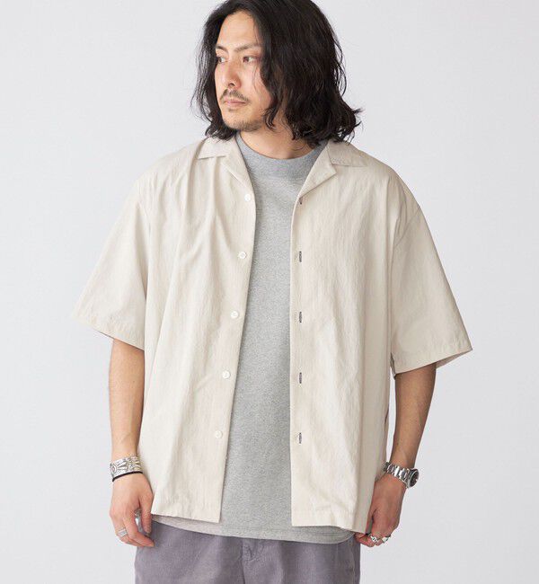 SHIPS「SHIPS: ナイロン ステッチ オープンカラー シャツ」|シャツ・ブラウス|ライトグレー