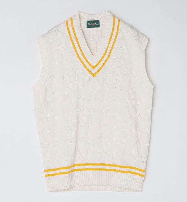 SHIPS「ALANPAINE: 7ゲージ ケーブル編み コットン クリケット ニット ベスト」|ベスト・ジレ|ホワイト