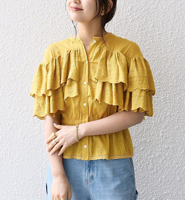 SHIPS any「bon_meur:〈洗濯機可能〉レース ヨーク ペプラム フリル ブラウス」|シャツ・ブラウス|