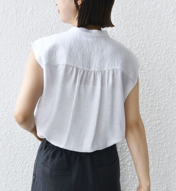SHIPS for women「〈手洗い可能〉麻混 フロント フリル フレンチスリーブ ブラウス」|シャツ・ブラウス|