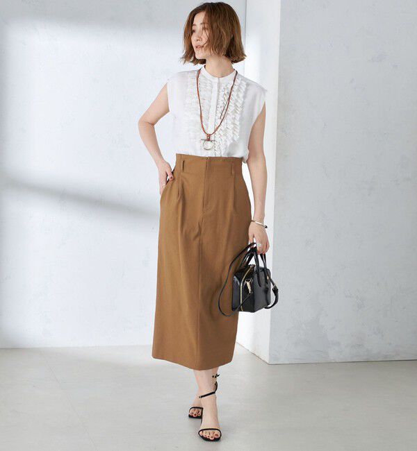 SHIPS for women「〈手洗い可能〉麻混 フロント フリル フレンチスリーブ ブラウス」|シャツ・ブラウス|