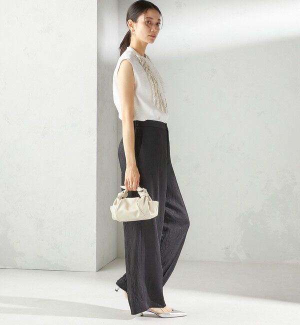 SHIPS for women「〈手洗い可能〉麻混 フロント フリル フレンチスリーブ ブラウス」|シャツ・ブラウス|