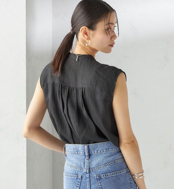 SHIPS for women「〈手洗い可能〉麻混 フロント フリル フレンチスリーブ ブラウス」|シャツ・ブラウス|