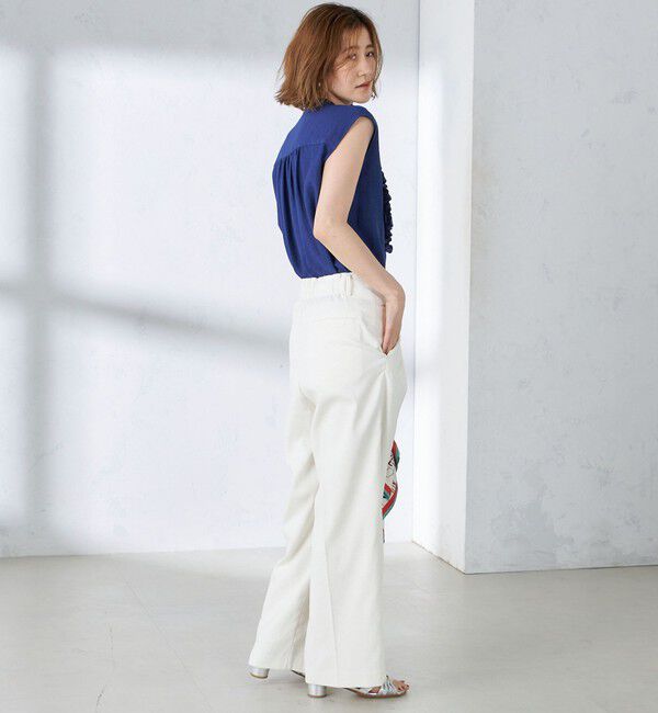 SHIPS for women「〈手洗い可能〉麻混 フロント フリル フレンチスリーブ ブラウス」|シャツ・ブラウス|