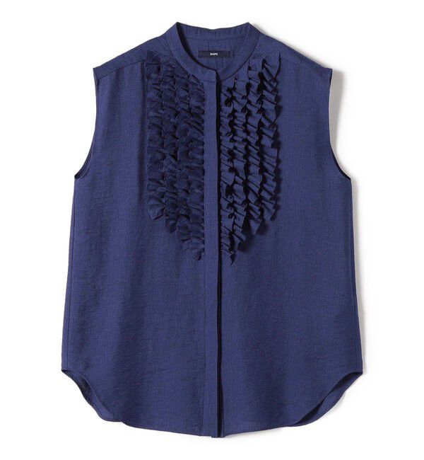 SHIPS for women「〈手洗い可能〉麻混 フロント フリル フレンチスリーブ ブラウス」|シャツ・ブラウス|