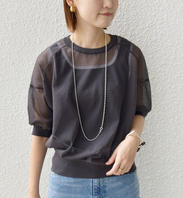 SHIPS for women「〈手洗い可能〉シアー ラメ 半袖 サマー ニット」|ニット・セーター|