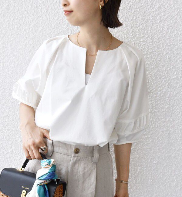 SHIPS for women「〈手洗い可能〉ランタン スリーブ キーネック ブラウス」|シャツ・ブラウス|