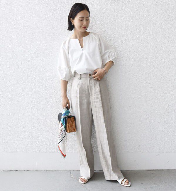 SHIPS for women「〈手洗い可能〉ランタン スリーブ キーネック ブラウス」|シャツ・ブラウス|