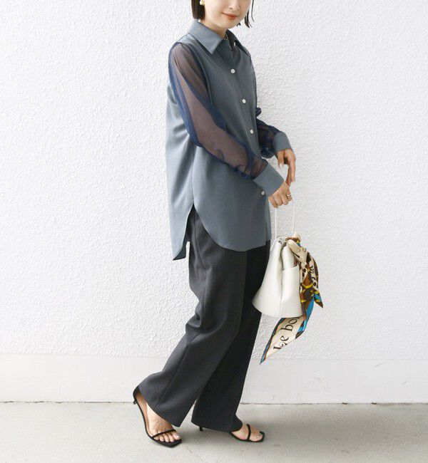 SHIPS for women「〈手洗い可能〉シアー袖 ドッキング シャツ」|シャツ・ブラウス|