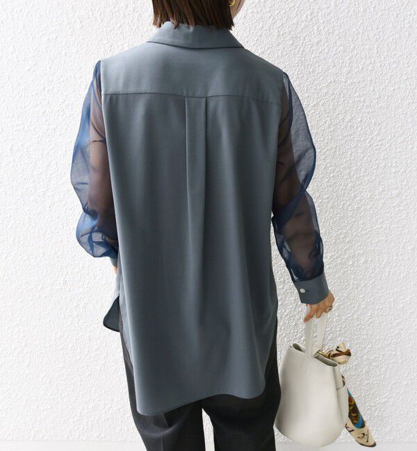 SHIPS for women「〈手洗い可能〉シアー袖 ドッキング シャツ」|シャツ・ブラウス|