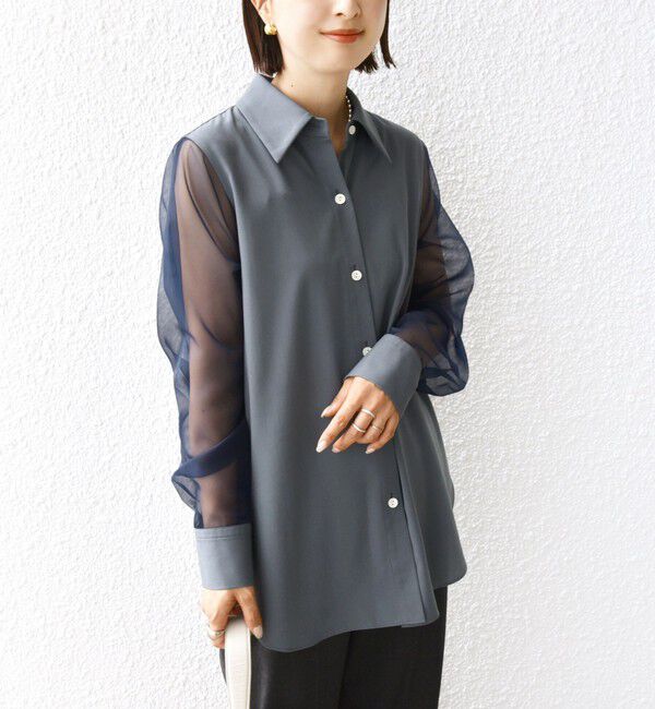 SHIPS for women「〈手洗い可能〉シアー袖 ドッキング シャツ」|シャツ・ブラウス|