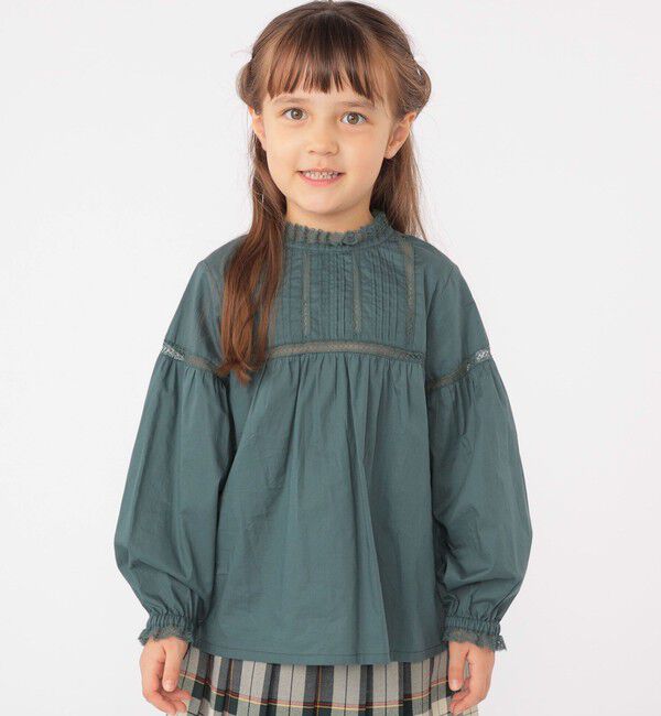 SHIPS KIDS「SHIPS KIDS:100～130cm / レース ピンタック 長袖 ブラウス」|シャツ・ブラウス|