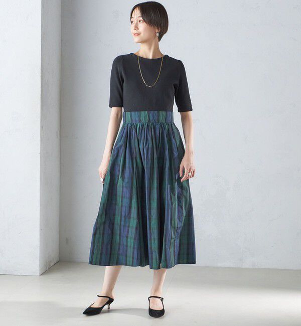 SHIPS for women「〈手洗い可能〉タフタ コンビ ニット パフスリーブ ワンピース」|ワンピース|